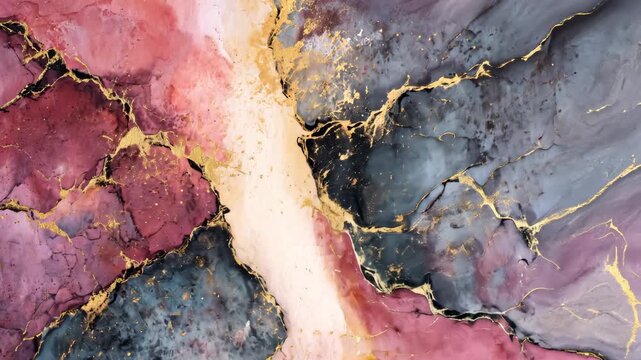 Abstract marble art with gold veining, showcasing pink, grey, and gold hues