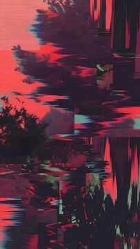 Abstract red and black landscape with heavy digital glitch distortion and pixel sorting layers