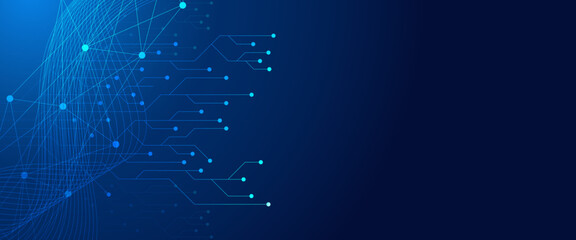Abstract Big Data Visualization. Blue Digital Background With Circuit Board Electronic For Modern Data Visualization And Network Design