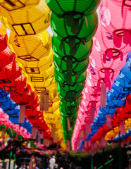 Naklejka premium Busan, South Korea, Haedong Yonggungsa Temple view, Buddhist temple in Gijang-gun, coastal sea landscape with shrine facade exterior, Gijang County, Northern Busan, Yeongnam region, sunny spring day