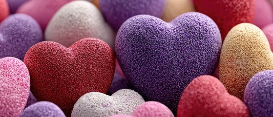 Obraz premium Colorful Textured Heart Decorations for Valentine's Day and Romantic Celebrations