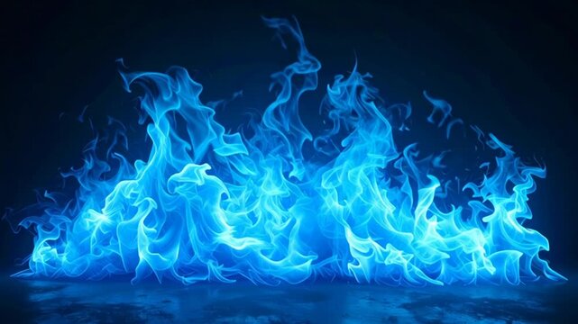 Vibrant blue flames dancing against dark background
