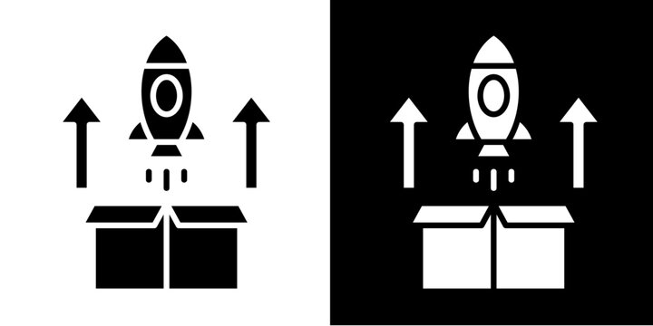 Product Launch Icon Set White Glyph Style Collection