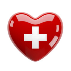 Fototapeta premium Glossy red heart with a white cross symbol for healthcare and medical concepts isolated on transparent background
