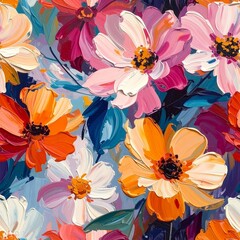 Impasto Oil Painting of Vibrant, Textured Floral Arrangement