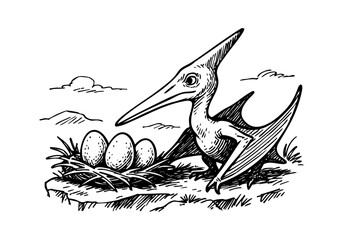 Pterodactyl hand drawn simple sketch vector illustration © Shutoda