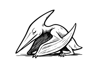 Pterodactyl hand drawn simple sketch vector illustration © Shutoda