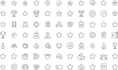 Obraz premium Rating, Awards and Favorite Line Icons Set – Editable Outline Star & Achievement Symbols