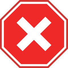Obraz premium Red octagon icon with white “X” for error, prohibition, and cancellation alert design content