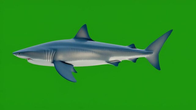 great white shark isolated on green screen background