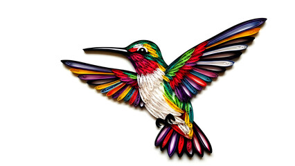 Obraz premium Vibrant Colorful Hummingbird Paper Quilling Art on White Background