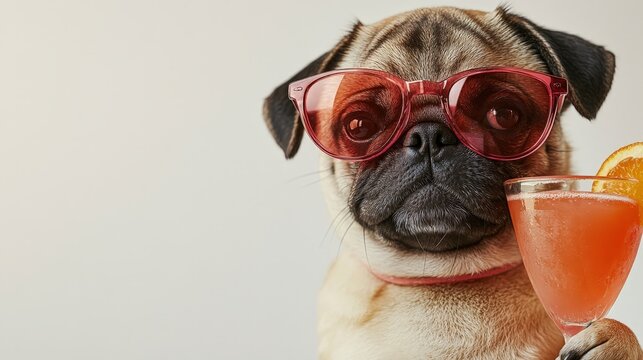 Pug wearing sunglasses.