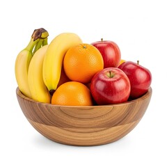 Fresh Fruit Bowl with Bananas Apples and Oranges on White Background