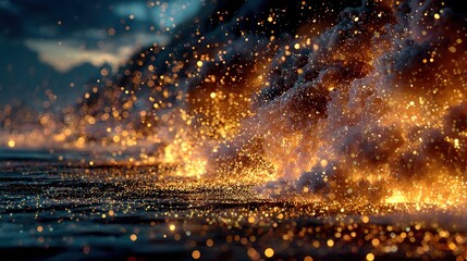 Abstract glowing particles and smoke creating a magical and explosive effect