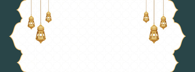 Elegant Islamic Ornamental Frame with Hanging Lanterns for Ramadan and Eid Banner Design