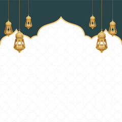 Elegant Islamic Arch Frame with Hanging Lanterns for Ramadan and Eid Design Use