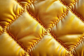Obraz premium close-up of quilted gold metallic padded fabric with diamond stitching and glossy plush texture conveying luxury and warmth