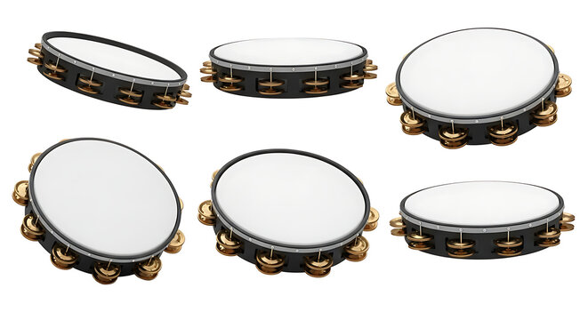 Blank tambourines isolated on a white background. Transparent background.