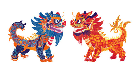 Vibrant chinese dragon illustrations, new year theme, isolated on transparent background