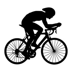 Obraz premium Cyclist riding a road bike in silhouette, showcasing speed and athletic performance, against a white background, vector graphic.