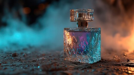 Luxury Perfume Bottle Illuminated with Ethereal Fog and Dramatic Lighting Effects