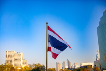 Thailand skyline with flag