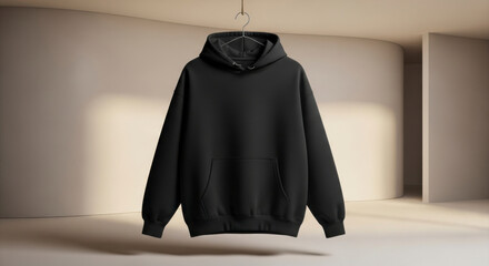 Hanging Black Hoodie Mockup for Fashion Branding Presentation