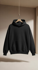 Hanging Black Hoodie Mockup for Fashion Branding Presentation