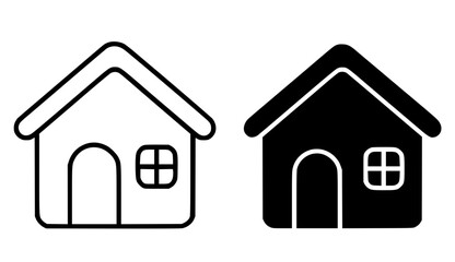 Home illustration icon, black and white in outline and silhouette style