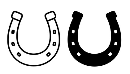 Horseshoe illustration icon, black and white in outline and silhouette style