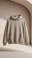Hanging Beige Hoodie Mockup for Fashion Branding Presentation