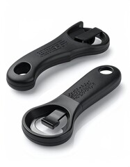 Obraz premium Two black bottle and can openers on white background