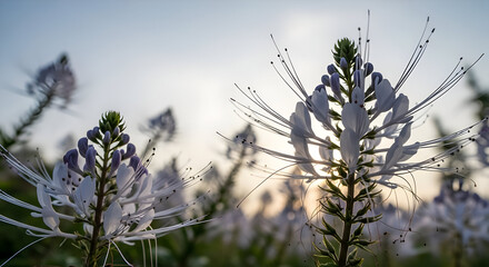 White Flower with Long Stamen Blooming in Natural Light in Garden
