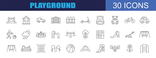 Collection of children's playground icons, with editable stroke.