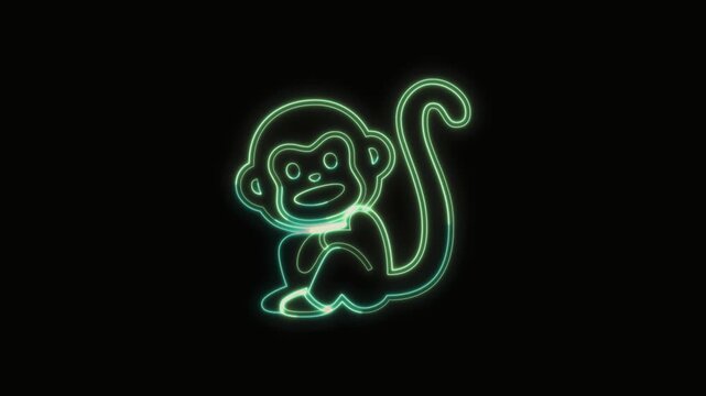Monkey Icon Neon Seamless Loop 4K with Black Background Animated Promotional Typography for Video Editing