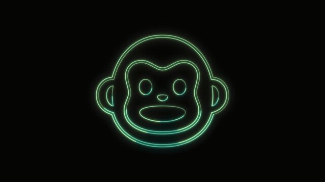 Monkey Icon Neon Seamless Loop 4K with Black Background Animated Promotional Typography for Video Editing