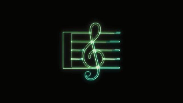 Musical Notes Icon Neon Seamless Loop 4K with Black Background Animated Promotional Typography for Video Editing