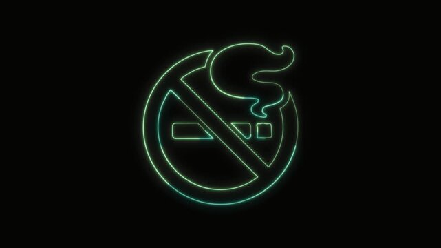 No smoking Icon Neon Seamless Loop 4K with Black Background Animated Promotional Typography for Video Editing