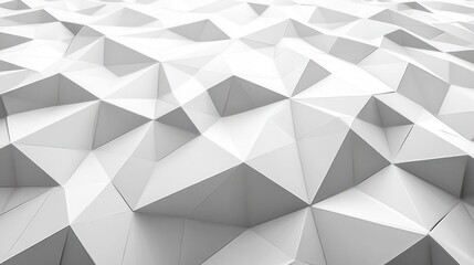 Obraz premium white low-poly triangular faceted surface with sharp peaks and valleys, minimalist geometric pattern of light and shadow evoking a calm futuristic sterile atmosphere