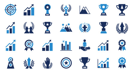 Fototapeta premium Collection of blue trophy and achievement icons for awards and charts.