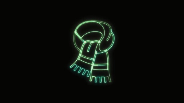 Scarf Icon Neon Seamless Loop 4K with Black Background Animated Promotional Typography for Video Editing