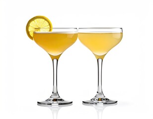 Two elegant cocktail glasses with a lemon garnish