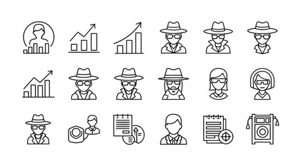 Fototapeta premium A collection of line icons representing business growth, analytics, people, security, and media concepts.