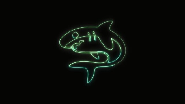 Shark Icon Neon Seamless Loop 4K with Black Background Animated Promotional Typography for Video Editing