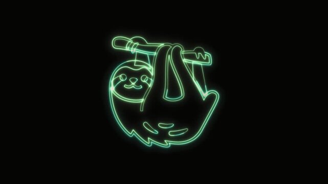 Sloth Icon Neon Seamless Loop 4K with Black Background Animated Promotional Typography for Video Editing