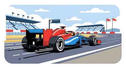 Obraz premium a high-speed Formula 1 racing car driving alone on a professional asphalt track during an intense qualifying session hand-drawn graphic for motor sport.