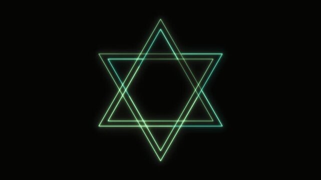 Star of David Neon Seamless Loop 4K with Black Background Animated Promotional Typography for Video Editing