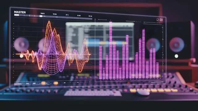 Sound Engineer Mixing Music on Audio Console With Digital Waveform