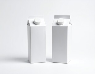 Two identical white beverage cartons on a white surface