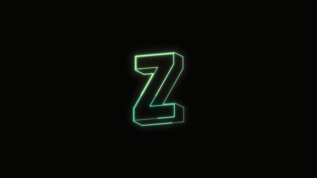 Alphabet Z Neon Text Seamless Loop 4K with Black Background Animated Promotional Typography for Video Editing